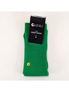 Ethika Crew Socks Mens M Green Ribbed Cotton Blend Lightweight Comfort